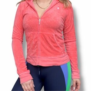 Juicy Couture Coral Terry Hoodie Jumper Size M Embroidered Juicy Terrier Dog